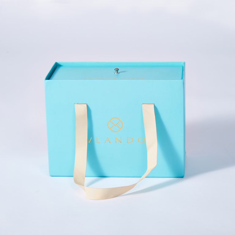 Luxury Blue Sliding Drawer Gift Box with Ribbon Handle