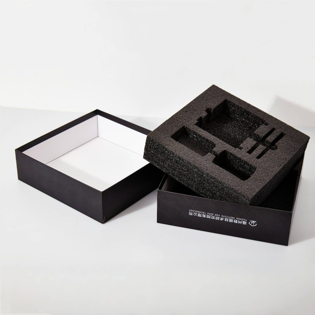 Elegant black cosmetic and perfume gift box with foam insert