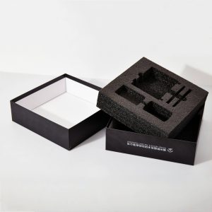Elegant black cosmetic and perfume gift box with foam insert