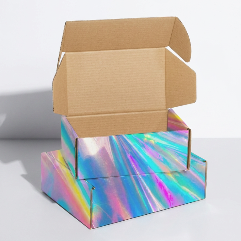 Factory Custom Corrugated Mailer Box Carton Rainbow Color Holographic Gift Box