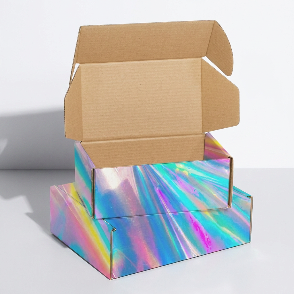 Factory custom corrugated mailer box carton rainbow color holographic gift box