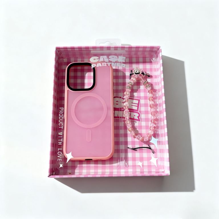 Stylish Pink Phone Case and Phone Charm Packaging Box